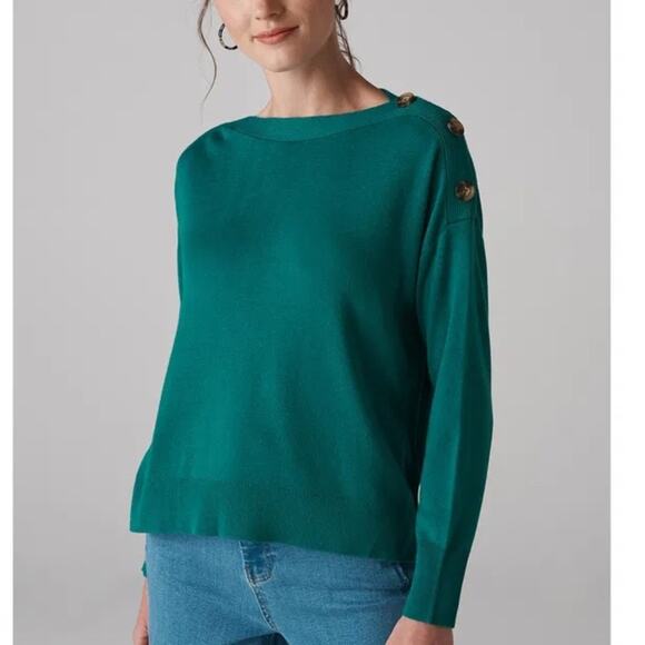 Whistles Women's Side Button Relaxed Fit Wool Silk Sweater Green Size Small - Picture 1 of 10